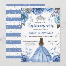 Blue Dress Blonde Hair Princess Quinceanera in Inbjudningar