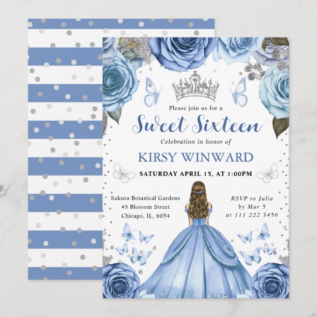 Blue Dress Blonde Princess Sweet 16 Inbjudningar (Fram/baksida)