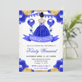 Blue Dress Brunette Hairprincess Quinceanera Inbjudningar