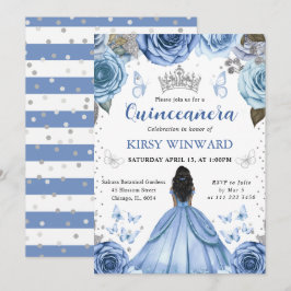 Blue Dress Mörk Skin Princess Quinceanera in Inbjudningar
