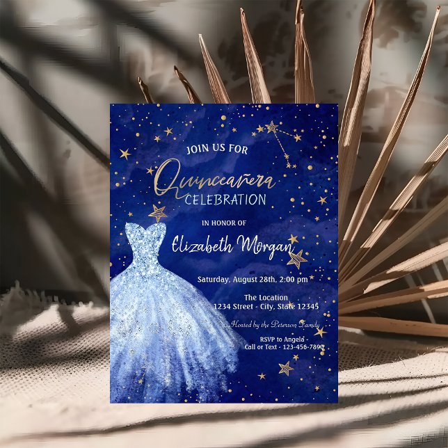 Blue Dress Stars Galaxy Quinceañera Inbjudningar (Skapare uppladdad)