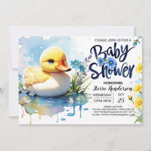 Blue Duckling Bliss Baby Shower Inbjudningar