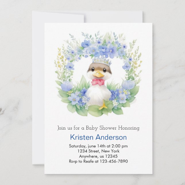 Blue Duckling Cute Watercolor Boy Shower Inbjudningar (Framsida)