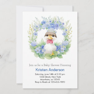Blue Duckling Cute Watercolor Boy Shower Inbjudningar