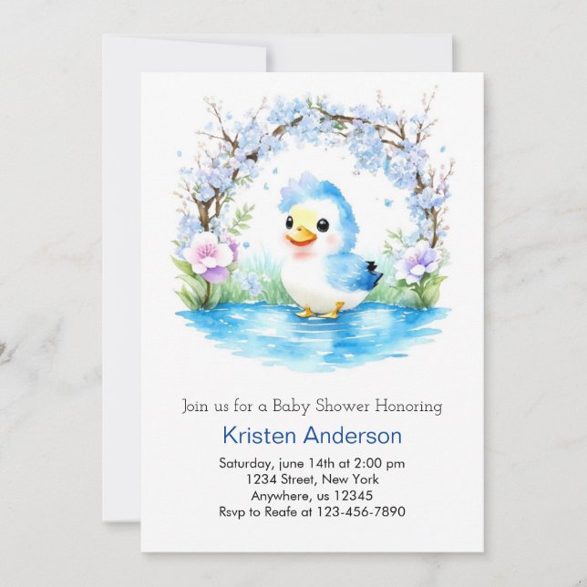 Blue Duckling Whimsical Watercolor Boy Shower Inbjudningar (Framsida)