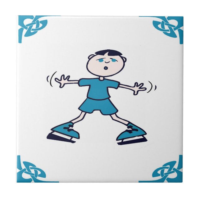 Blue Dutch Boy Ice Skate Kakelplatta (Framsidan)