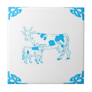 Blue Dutch Cow Delft look Kakelplatta
