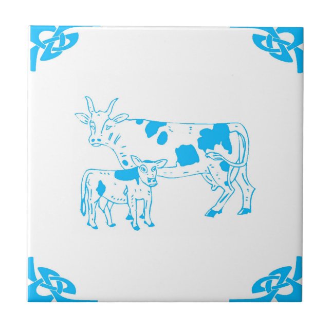 Blue Dutch Cow Delft look Kakelplatta (Framsidan)