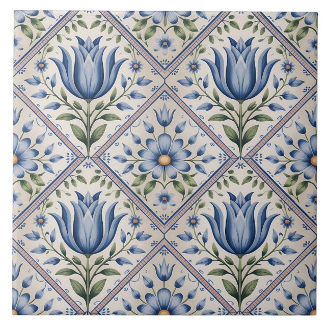 Blue Dutch Delft Pattern  Kakelplatta (Framsidan)
