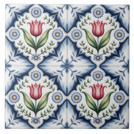 Blue Dutch Delft Pattern Kakelplatta