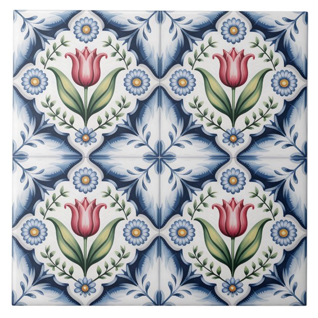Blue Dutch Delft Pattern  Kakelplatta (Framsidan)