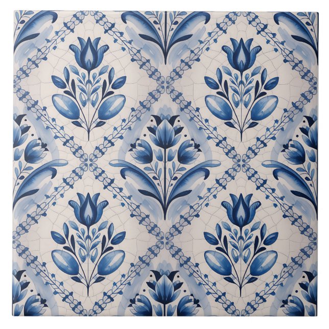 Blue Dutch Delft Pattern  Kakelplatta (Framsidan)
