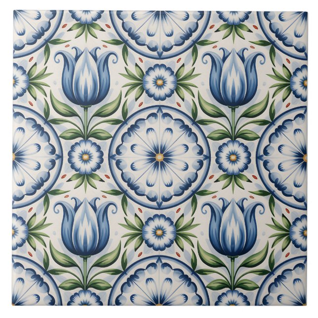 Blue Dutch Delft Pattern  Kakelplatta (Framsidan)