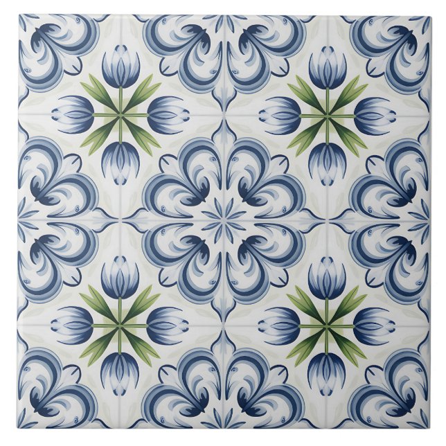Blue Dutch Delft Pattern  Kakelplatta (Framsidan)