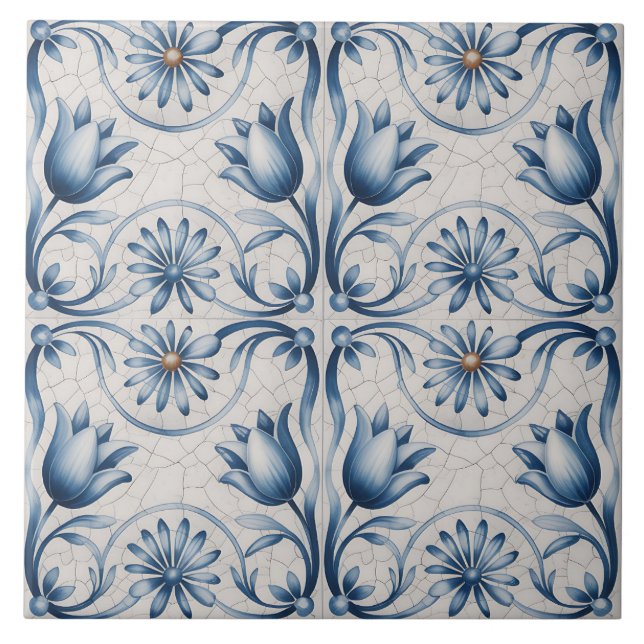 Blue Dutch Delft Pattern  Kakelplatta (Framsidan)
