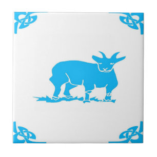 Blue Dutch Goat Delft look Kakelplatta