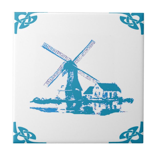 Blue Dutch Kvarn Delft look Kakelplatta (Framsidan)