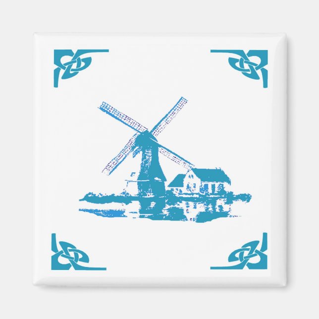 Blue Dutch Kvarn Delft look Magnet (Framsidan)