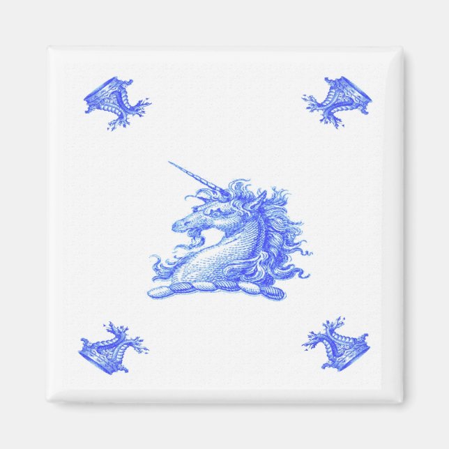 Blue Dutch Unicorn Head Old Magnet (Framsidan)