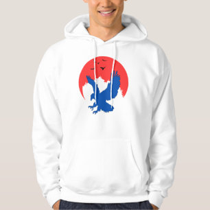 Blue Eagle Silhouette med Red Måne och Flies Bir Hoodie