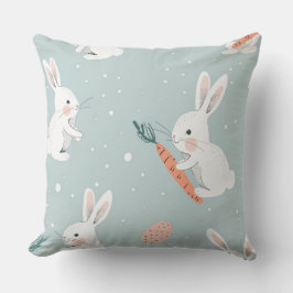 Blue Easter with Bunny & Carrot Throw Pillow Kudde