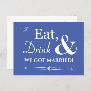 Blue Eat Drink We Har Married Retro Elopement Vykort
