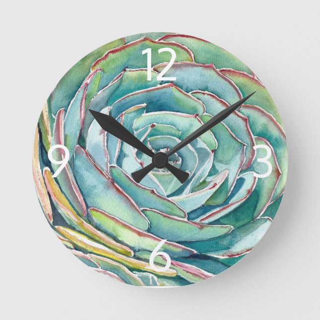 Blue Echeveria Wall Clock Rund Klocka (Framsida)