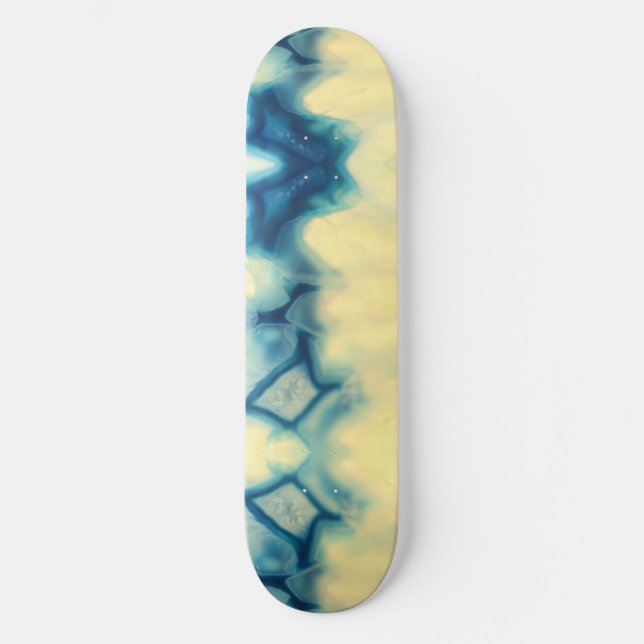Blue Ecru Agate Geode Gemstone Crystal Mönster Mini Skateboard Bräda 18,7 Cm (Framsida)