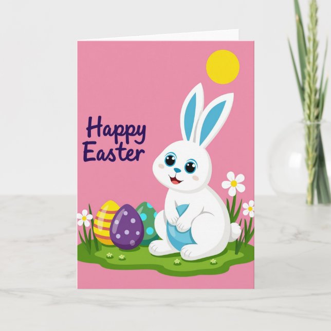 Blue Egg Bunny Pattern Holiday Card Kort (Framsida)