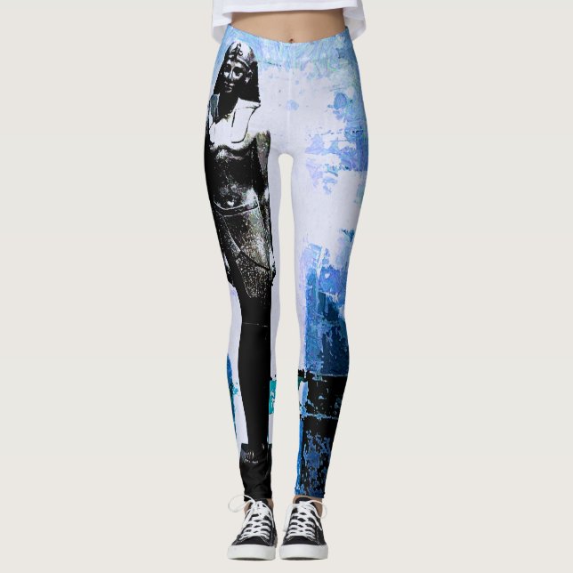 Blue Egyptian Art Painting Leggings (Framsida)