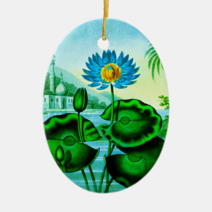 Blue Egyptian Vatten Lily / Lotus Illustration Julgransprydnad Keramik