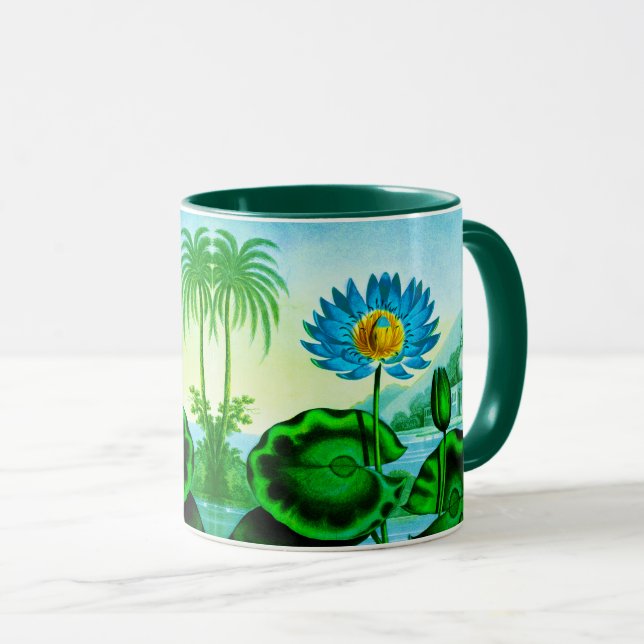 Blue Egyptian Vatten Lily / Lotus Illustration Mugg (Framsida höger)