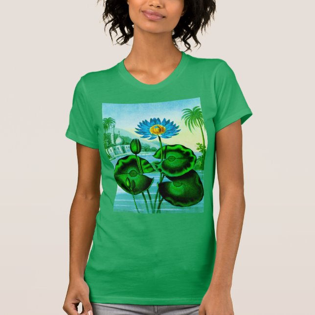 Blue Egyptian Vatten Lily / Lotus Illustration T Shirt (Framsida)
