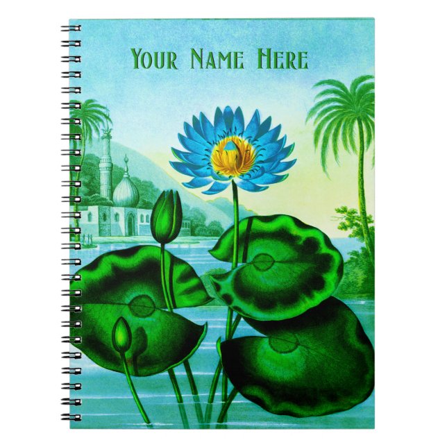 Blue Egyptian Vatten Lily / Lotus Notebook Anteckningsbok (Framsidan)