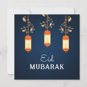 Blue Eid Mubarak Blommigt Lantern Islamic Julkort