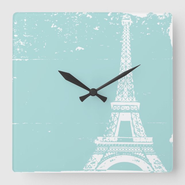 Blue Eiffel Torn Anpassningsbar Wall Clock Fyrkantig Klocka (Framsida)
