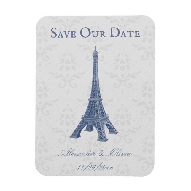 Blue Eiffel Torn Damask Spara datum magneter (Vertikal)