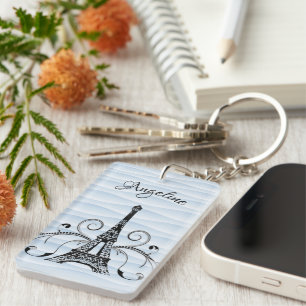 Blue Eiffel Torn Flourish Keychain