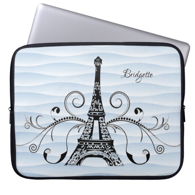 Blue Eiffel Torn Flourish Laptop sleeve (Framsidan)