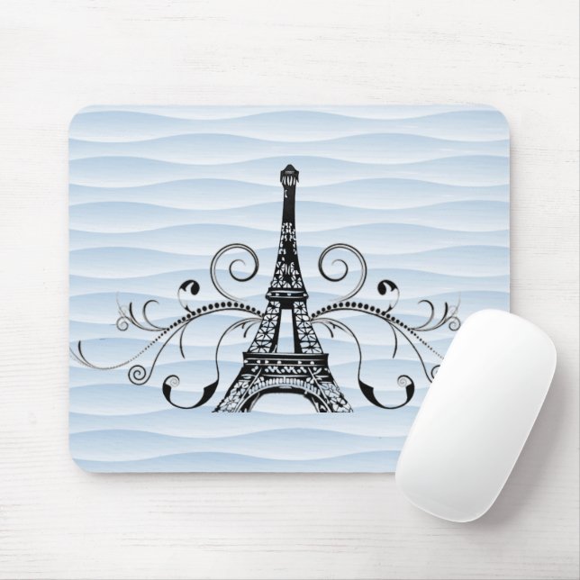 Blue Eiffel Torn Flourish Mouse Pad Musmatta (Med mus)