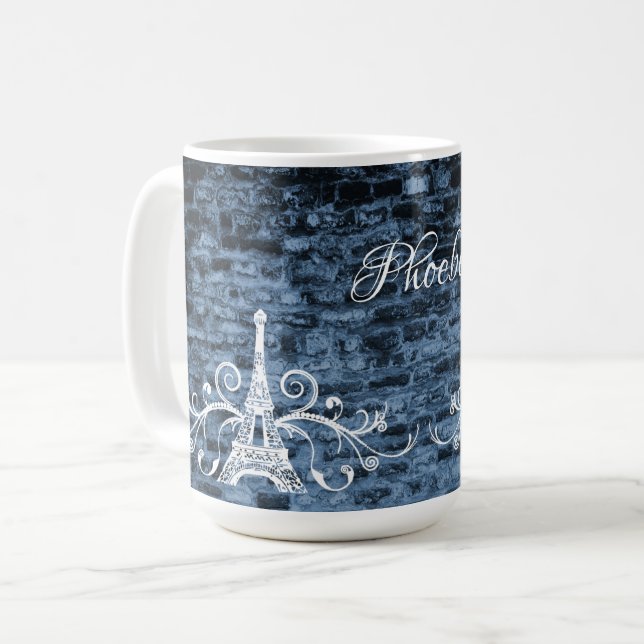 Blue Eiffel Torn Grunge Coffee Mugg (Framsida vänster)