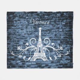 Blue Eiffel Torn Grunge Fleece Blanket