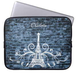 Blue Eiffel Torn Grunge Laptop sleeve
