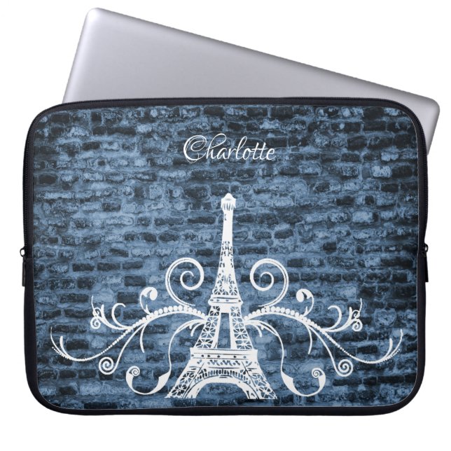 Blue Eiffel Torn Grunge Laptop sleeve (Framsidan)