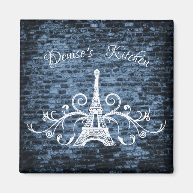 Blue Eiffel Torn Grunge Magnet (Framsidan)