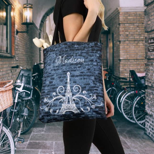 Blue Eiffel Torn Grunge Tote Bag Tygkasse (Blue Eiffel Tower Grunge Tote Bag)