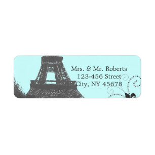 Blue eiffel torn vintage paris bröllop returadress etikett