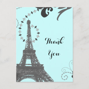 Blue eiffel torn vintage paris tack vykort