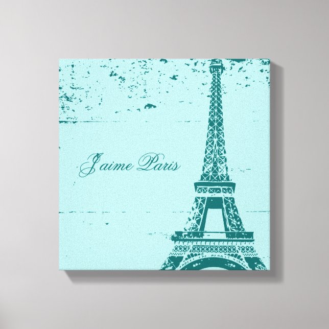 Blue Eiffel Torn Wrapped Canvas Art (Framsida)