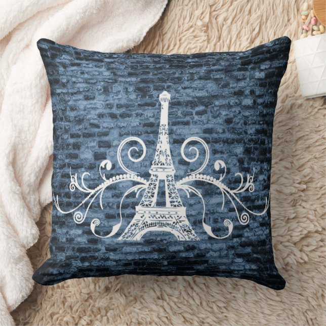 Blue Eiffel Towel Grunge Dekorativ kudde (Filt)
